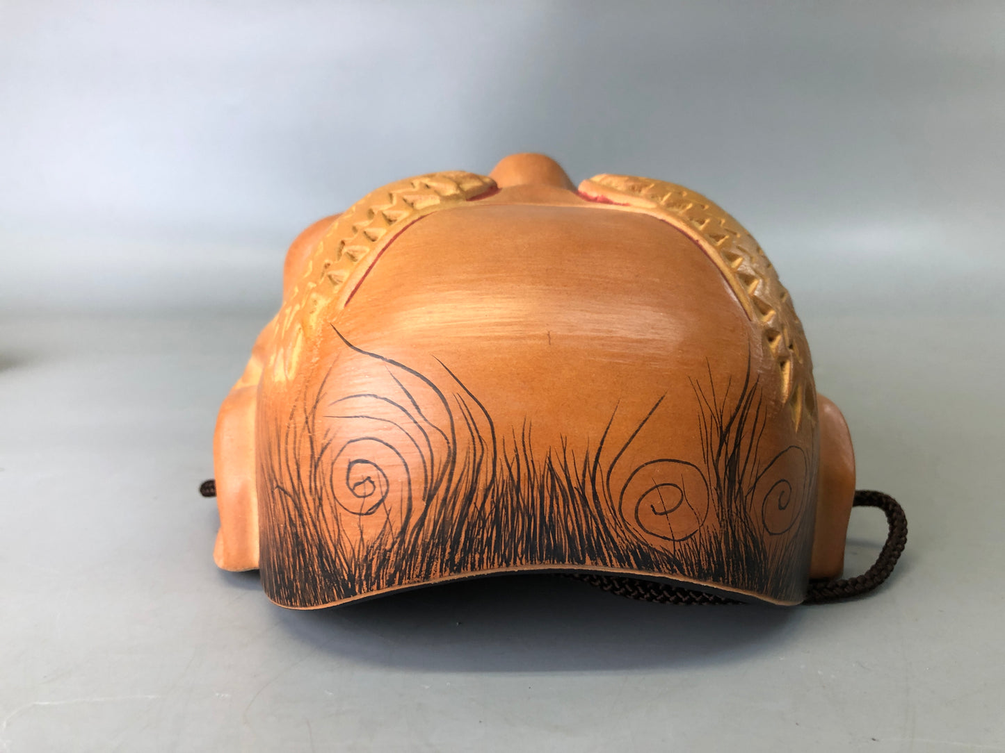Y7373 NOH MASK wood carving Thunder bag signed Japan antique traditional omen