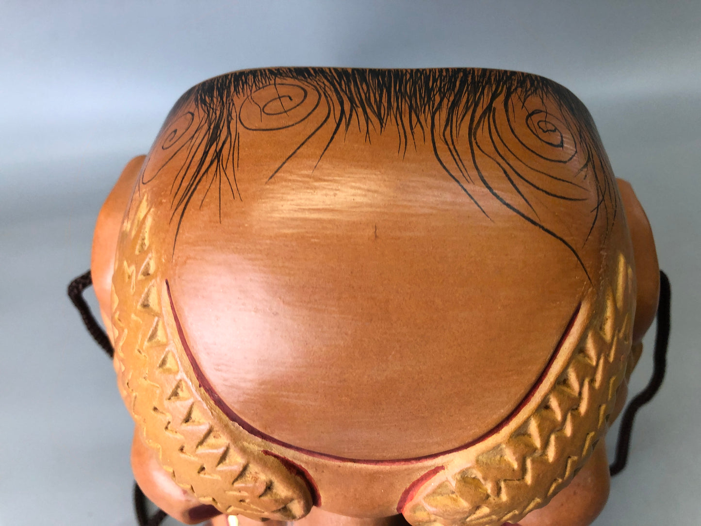 Y7373 NOH MASK wood carving Thunder bag signed Japan antique traditional omen