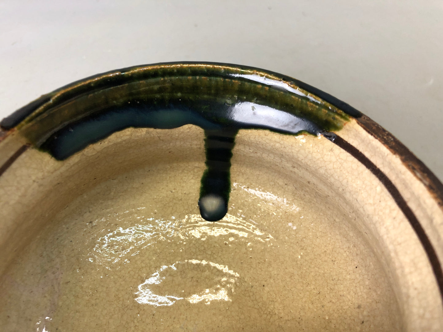 Y7375 CHAWAN Oribe-ware bowl signed box Japan antique tea ceremony pottery cup