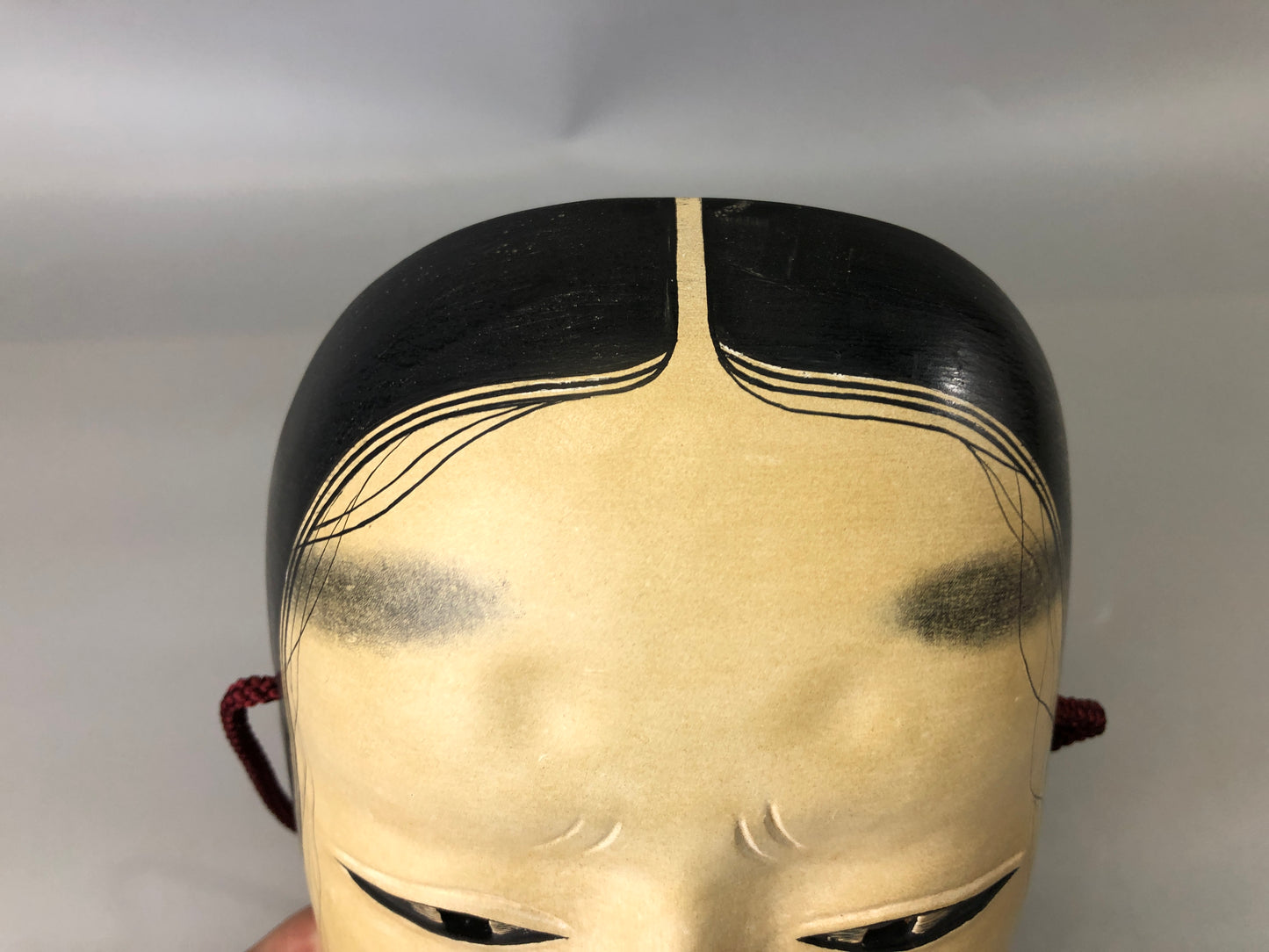Y7378 NOH MASK wood carving Masukami signed bag Japan antique traditional omen