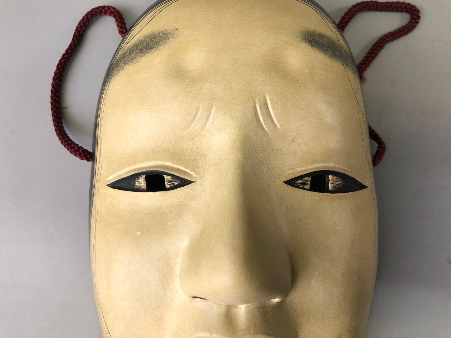 Y7378 NOH MASK wood carving Masukami signed bag Japan antique traditional omen