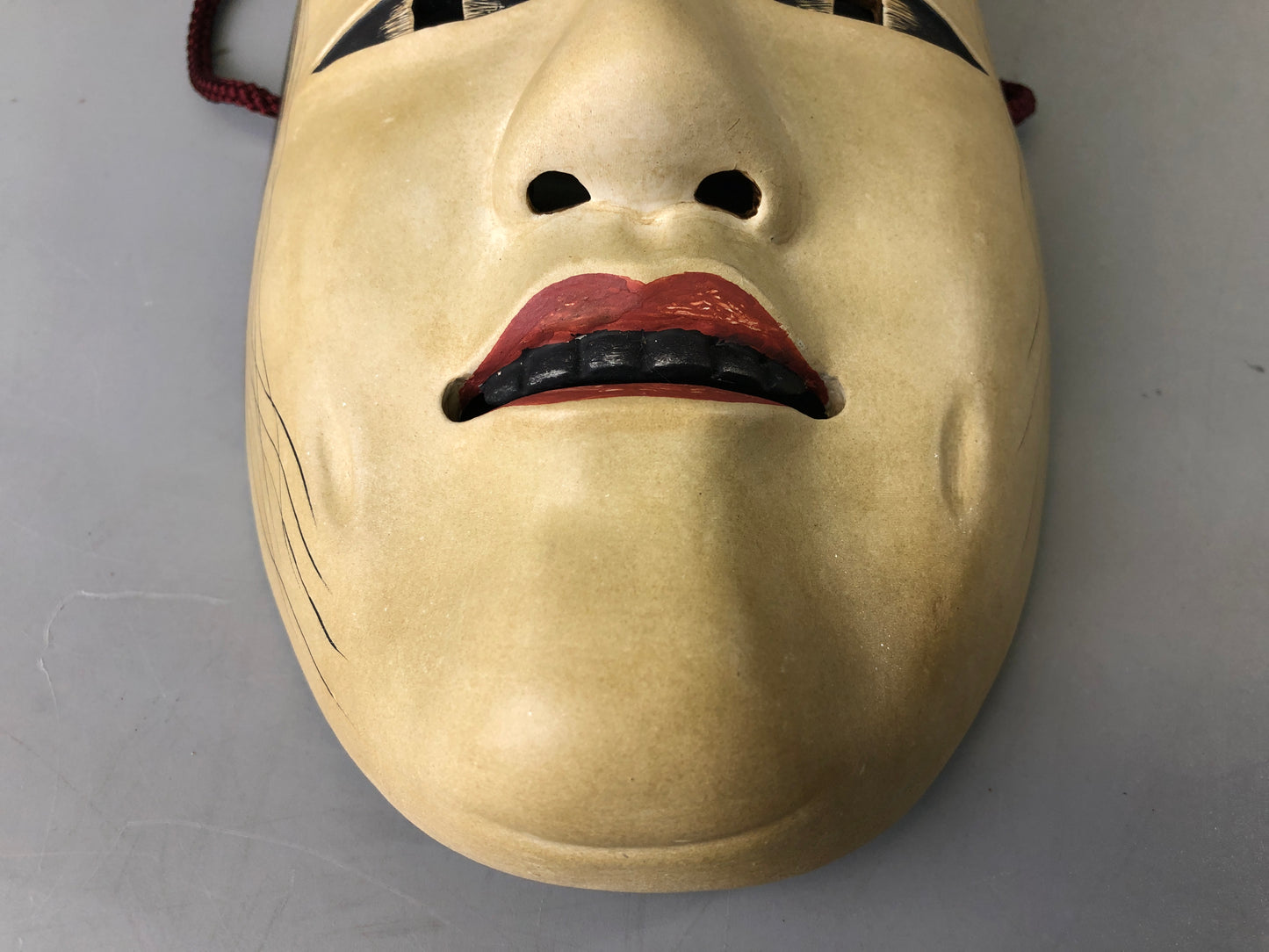 Y7378 NOH MASK wood carving Masukami signed bag Japan antique traditional omen