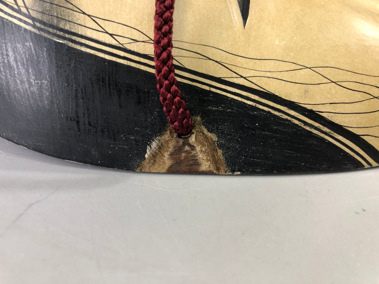 Y7378 NOH MASK wood carving Masukami signed bag Japan antique traditional omen