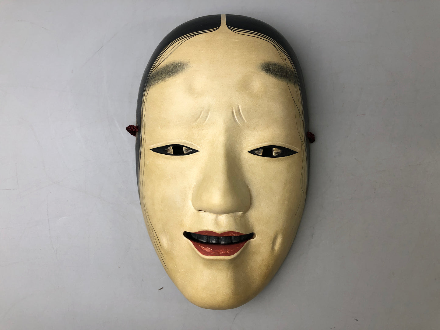 Y7378 NOH MASK wood carving Masukami signed bag Japan antique traditional omen