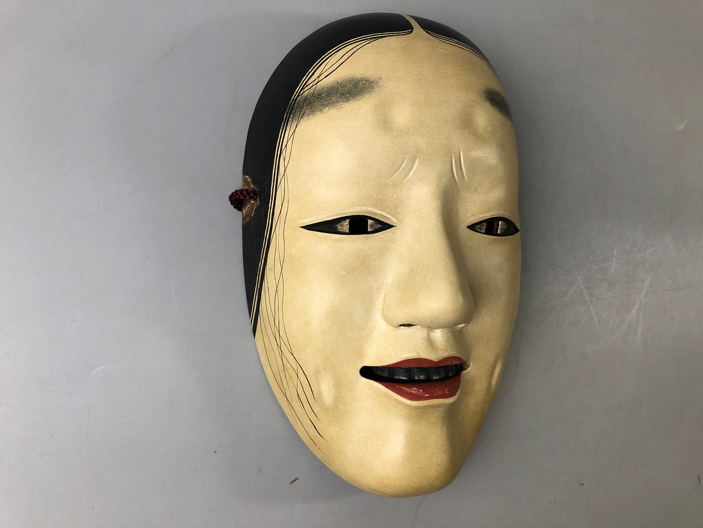 Y7378 NOH MASK wood carving Masukami signed bag Japan antique traditional omen