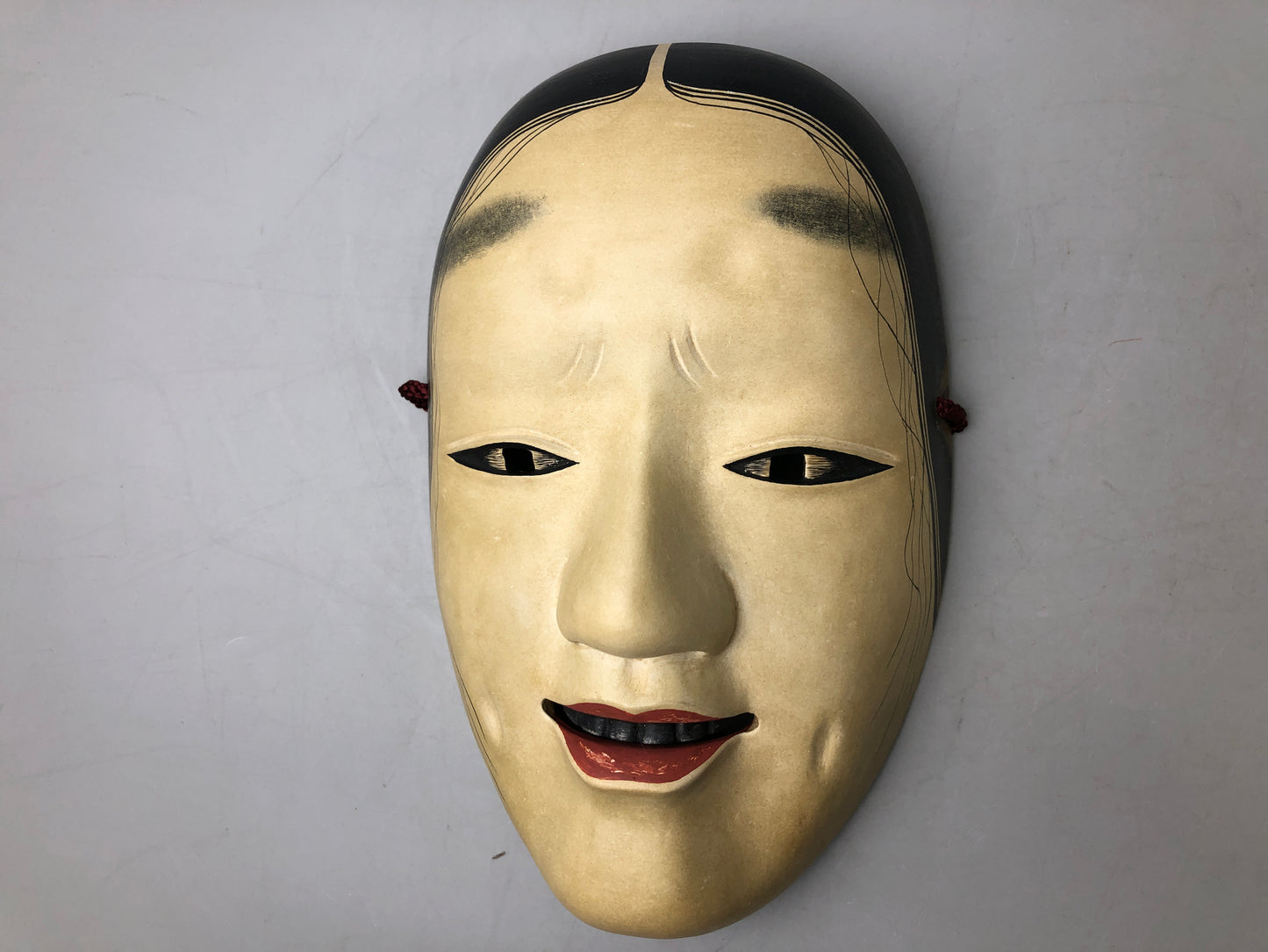 Y7378 NOH MASK wood carving Masukami signed bag Japan antique traditional omen