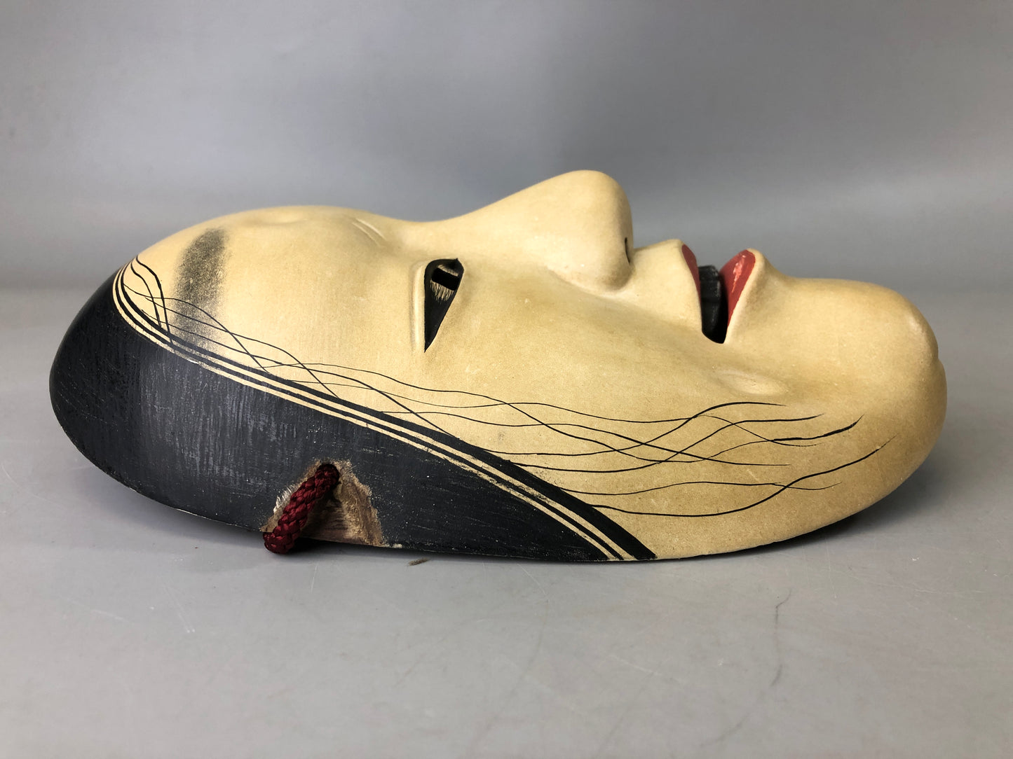 Y7378 NOH MASK wood carving Masukami signed bag Japan antique traditional omen