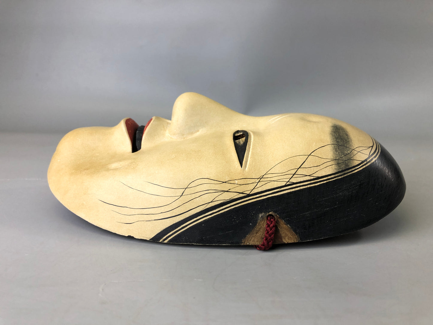 Y7378 NOH MASK wood carving Masukami signed bag Japan antique traditional omen