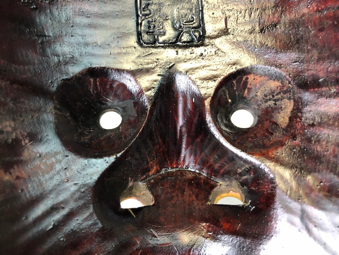Y7383 NOH MASK wood carving Koshishi signed bag Japan antique traditional omen