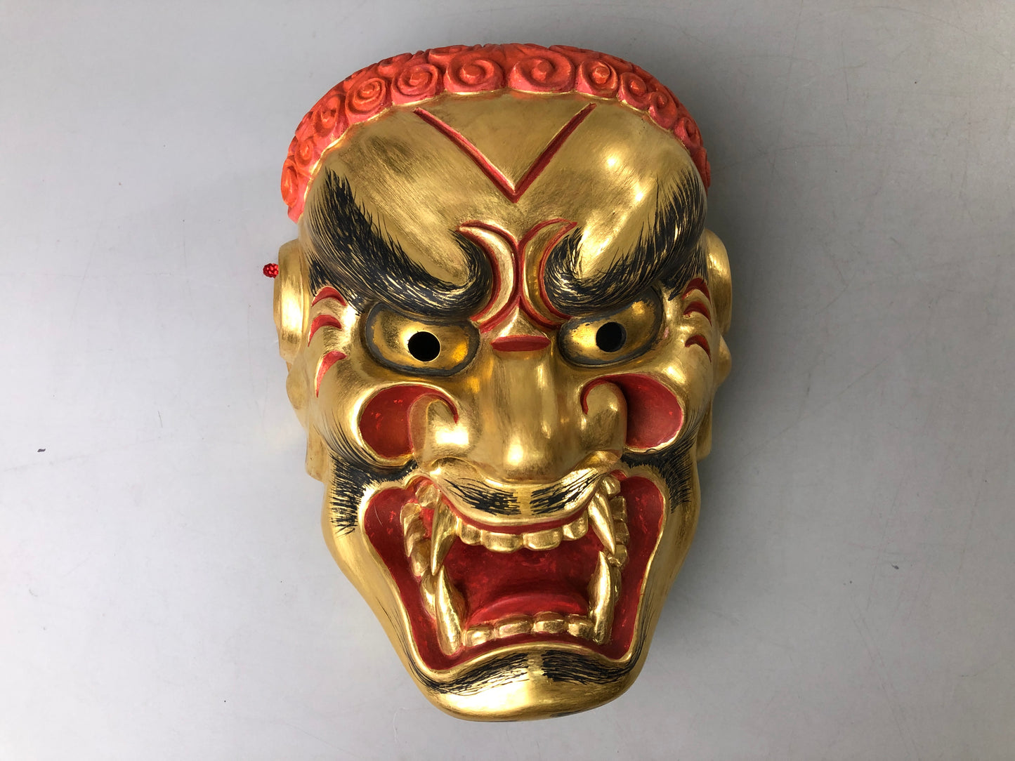 Y7383 NOH MASK wood carving Koshishi signed bag Japan antique traditional omen