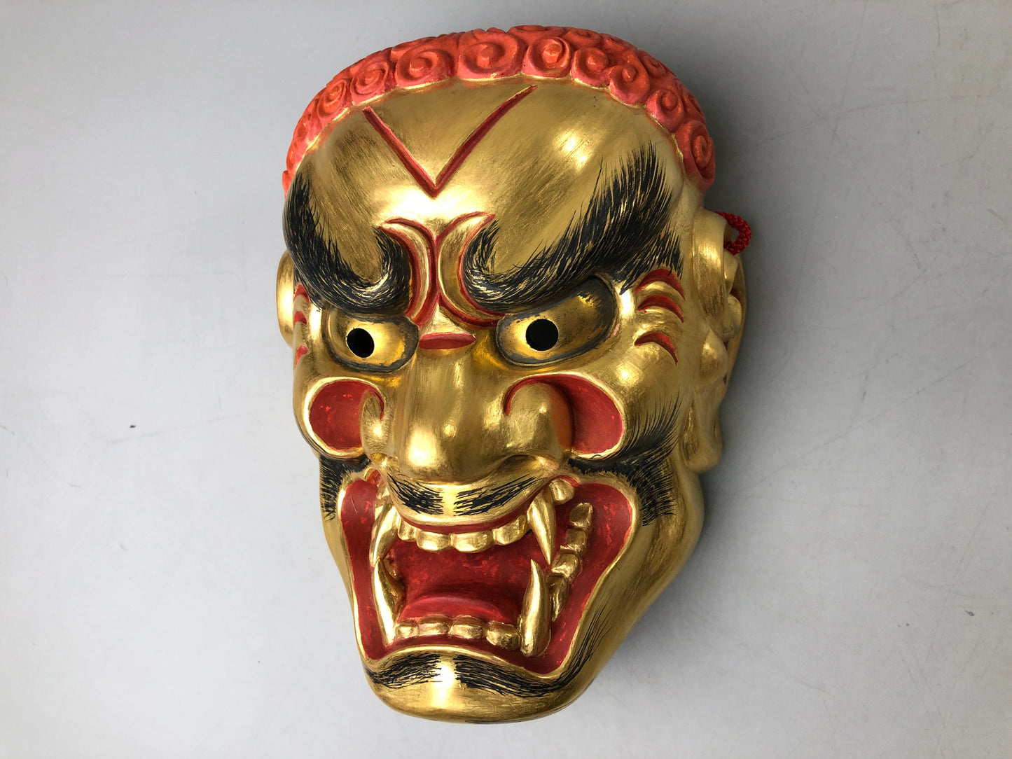 Y7383 NOH MASK wood carving Koshishi signed bag Japan antique traditional omen