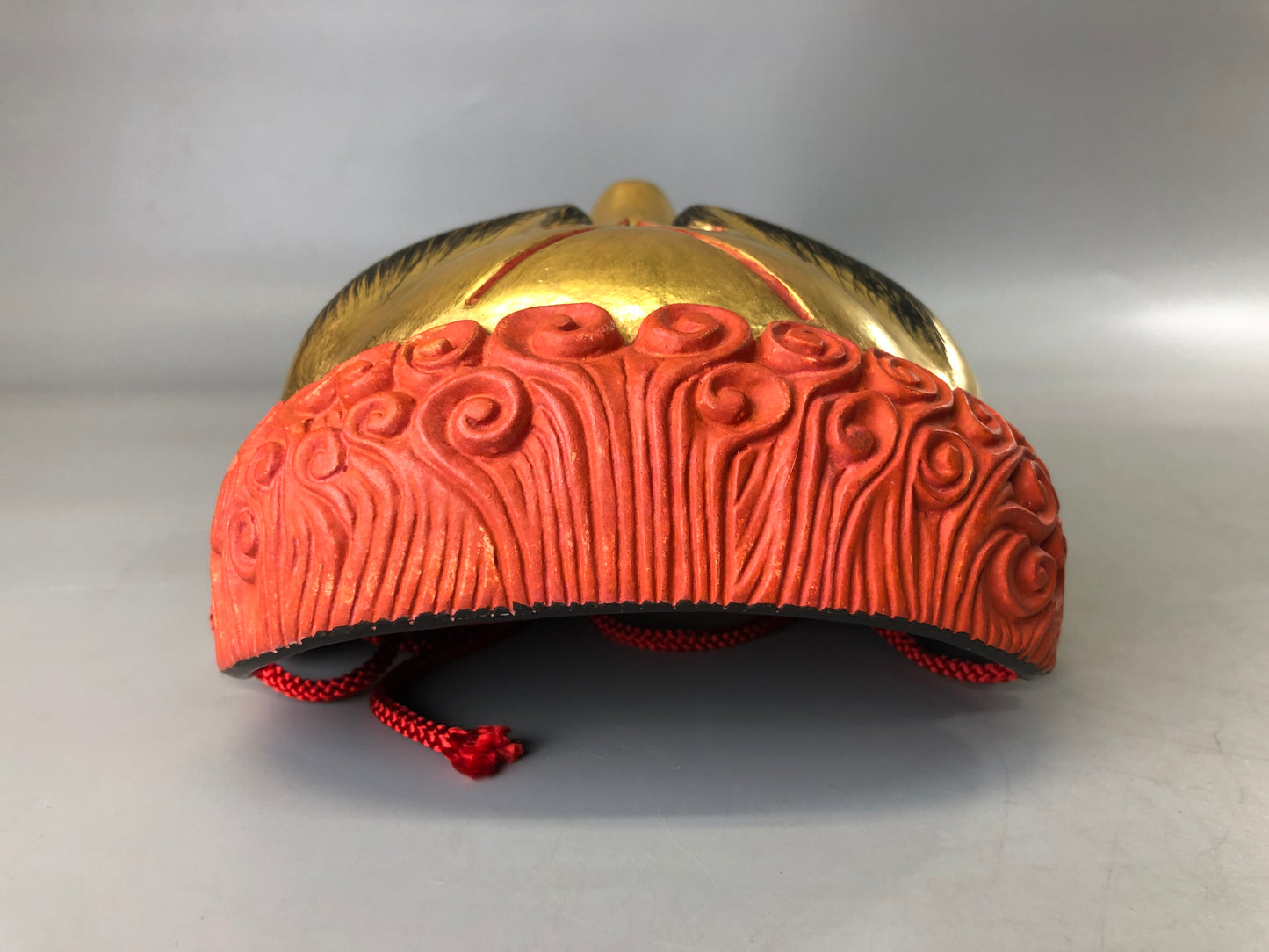 Y7383 NOH MASK wood carving Koshishi signed bag Japan antique traditional omen