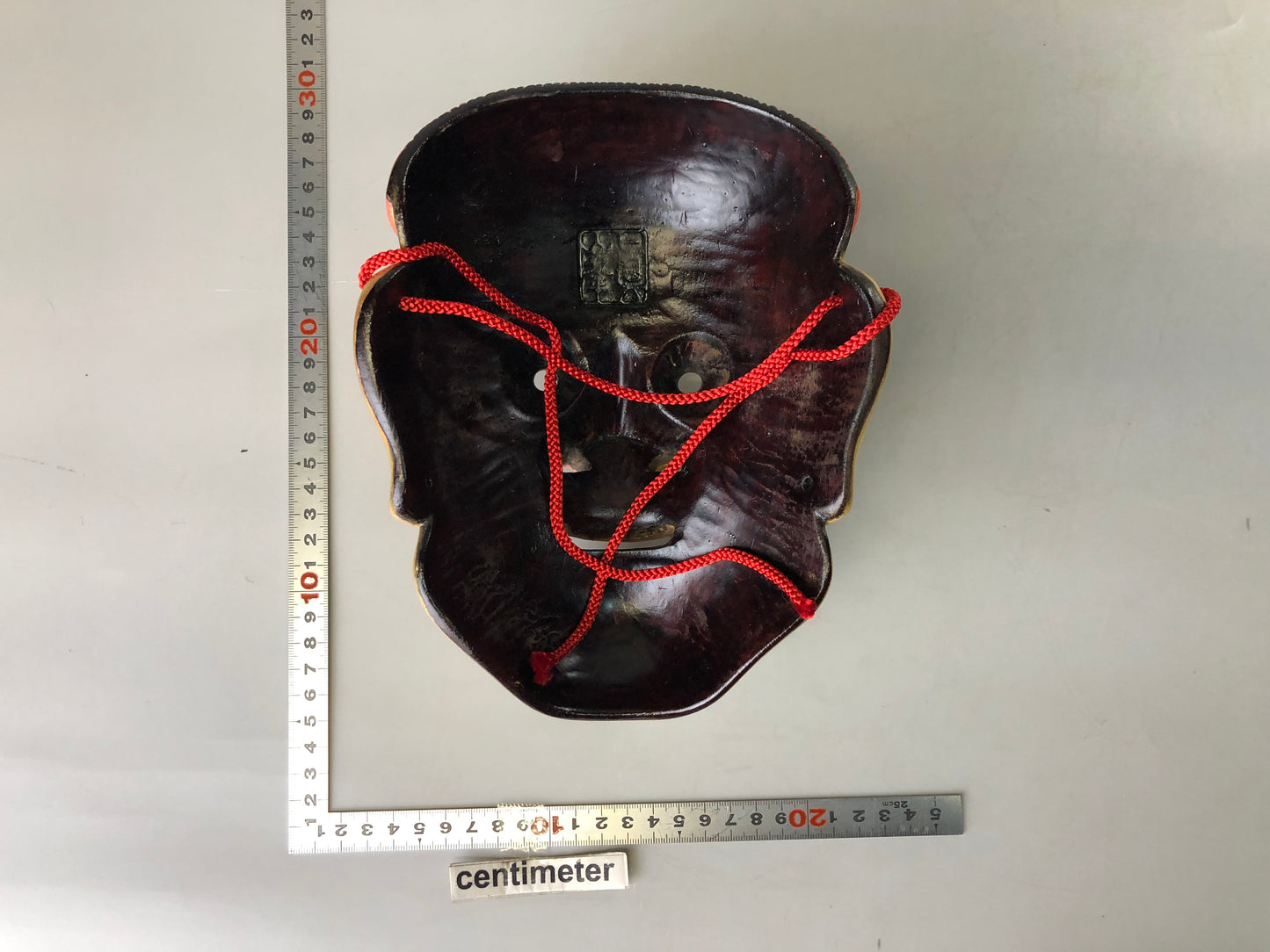 Y7383 NOH MASK wood carving Koshishi signed bag Japan antique traditional omen