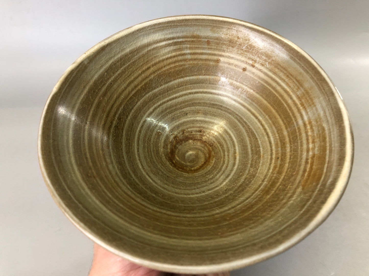 Y7385 CHAWAN Hakeme brushmark flat bowl signed Japan antique tea ceremony cup