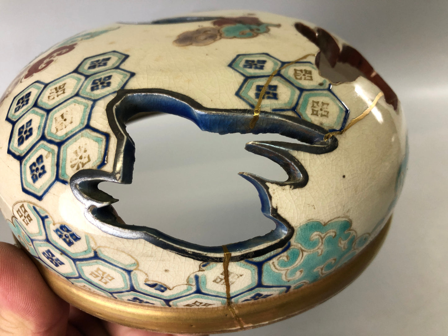 Y7387 KOURO Ninsei kintsugi signed box Japan antique fragrance incense burner