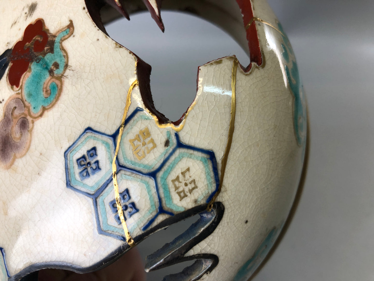 Y7387 KOURO Ninsei kintsugi signed box Japan antique fragrance incense burner