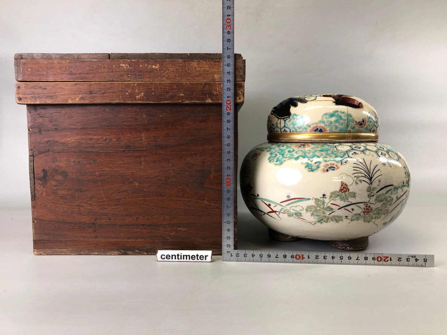 Y7387 KOURO Ninsei kintsugi signed box Japan antique fragrance incense burner
