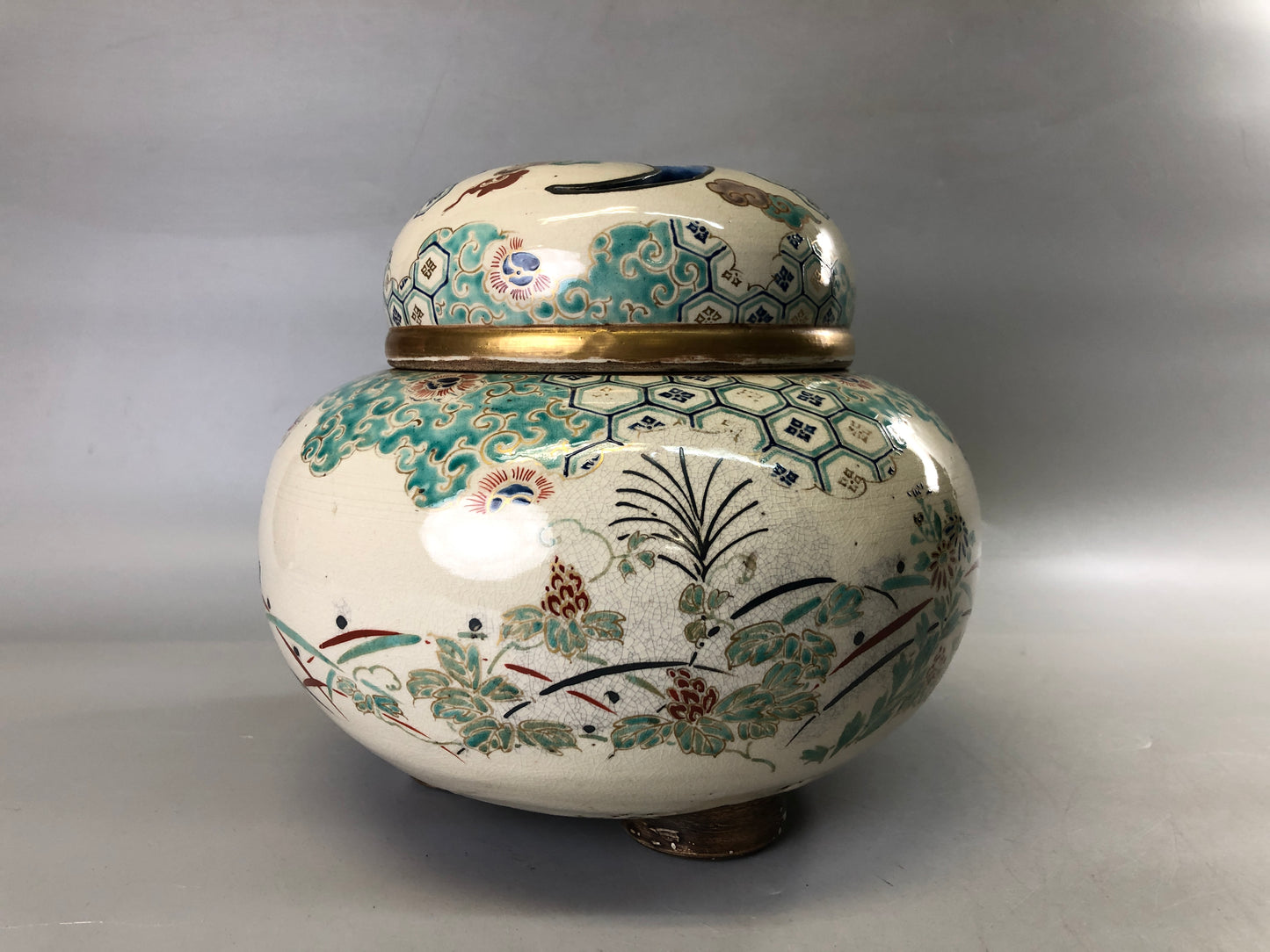Y7387 KOURO Ninsei kintsugi signed box Japan antique fragrance incense burner
