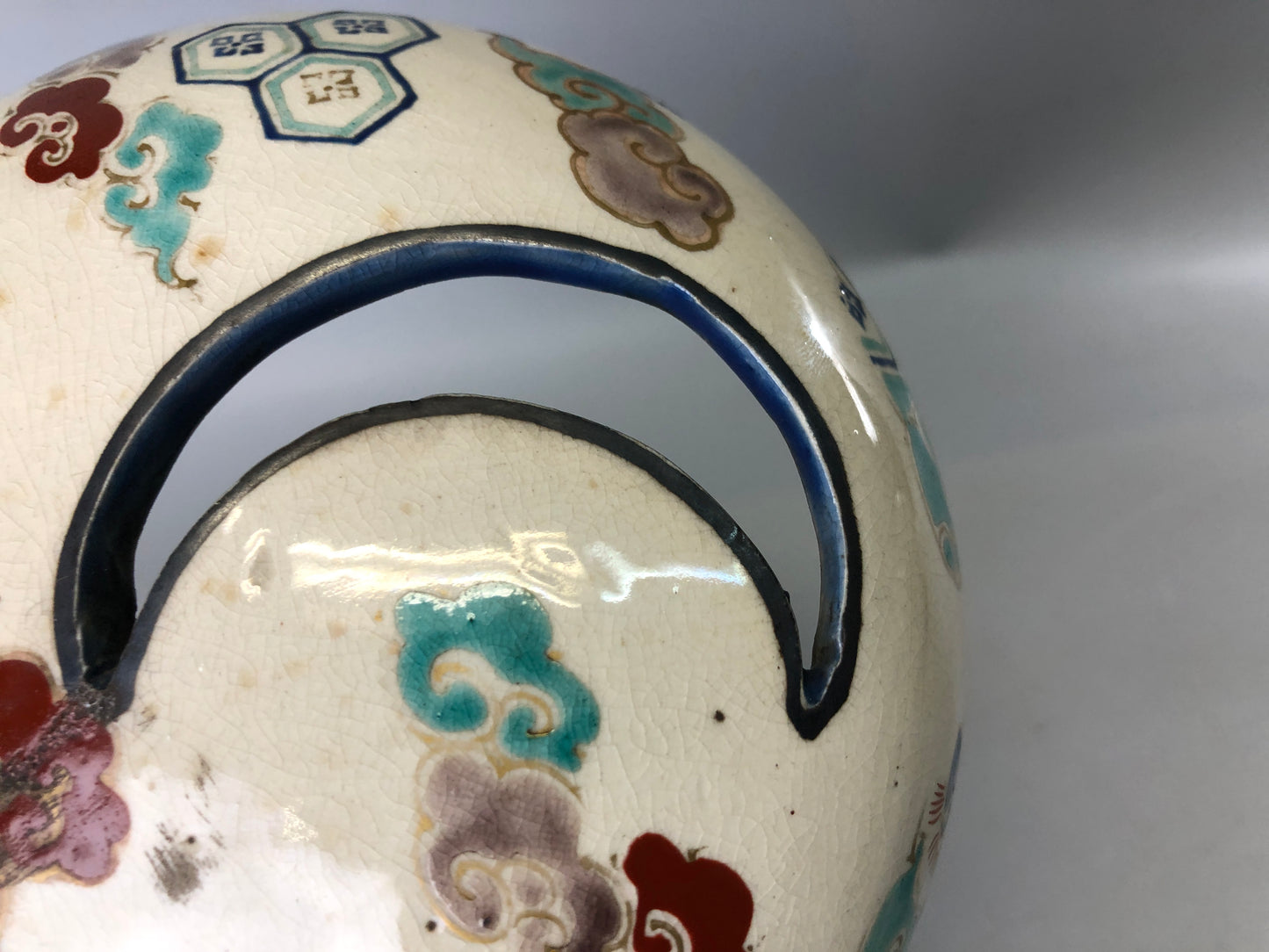 Y7387 KOURO Ninsei kintsugi signed box Japan antique fragrance incense burner