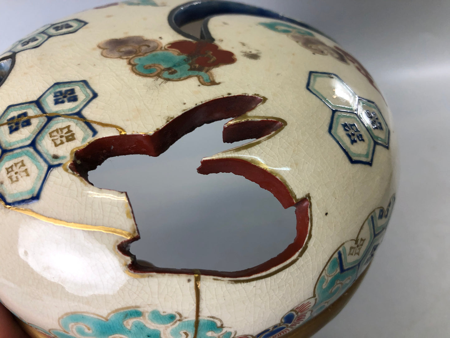 Y7387 KOURO Ninsei kintsugi signed box Japan antique fragrance incense burner