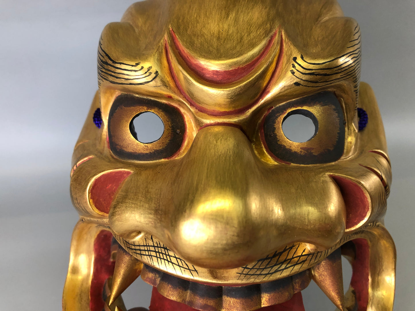 Y7388 NOH MASK Shishiguchi signed bag Japan antique traditional dance drama omen