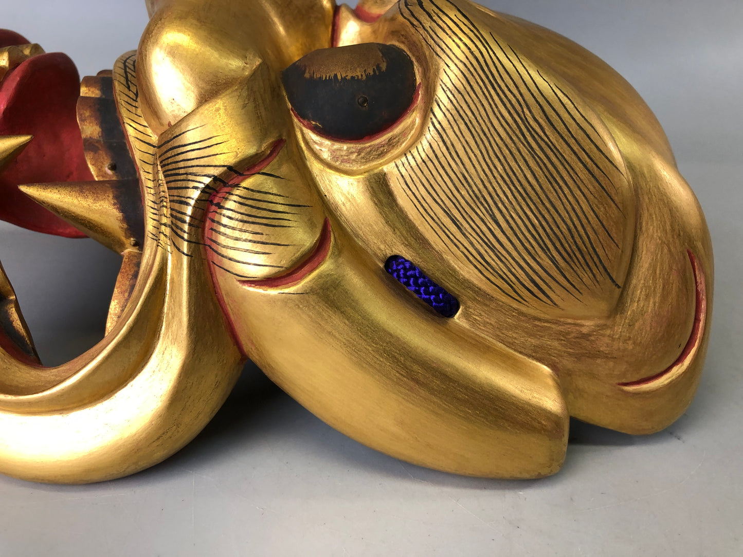 Y7388 NOH MASK Shishiguchi signed bag Japan antique traditional dance drama omen