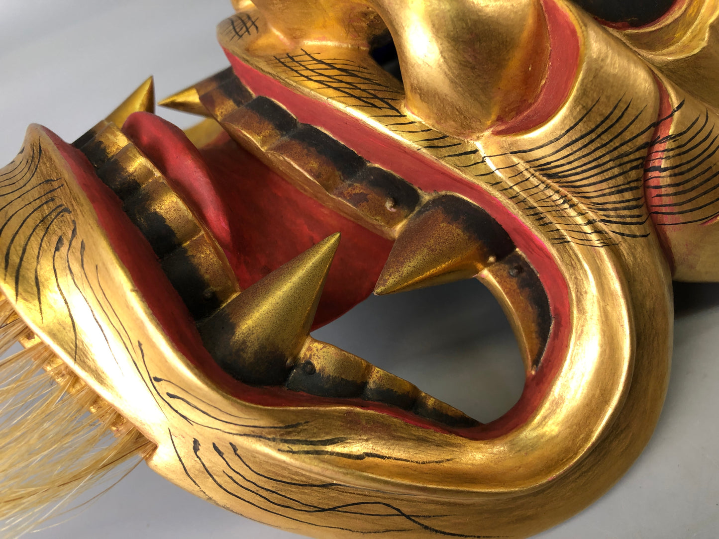 Y7388 NOH MASK Shishiguchi signed bag Japan antique traditional dance drama omen