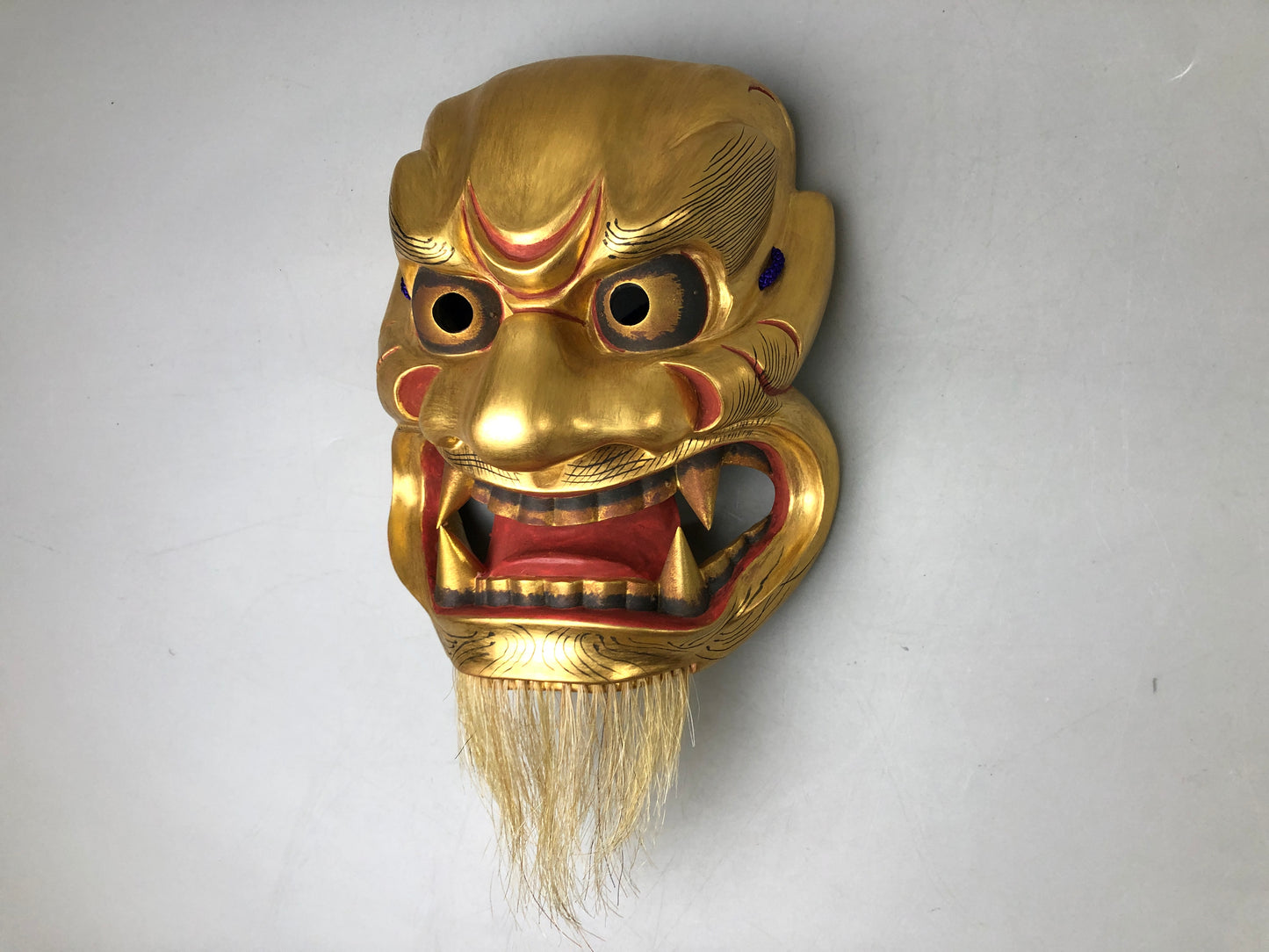 Y7388 NOH MASK Shishiguchi signed bag Japan antique traditional dance drama omen