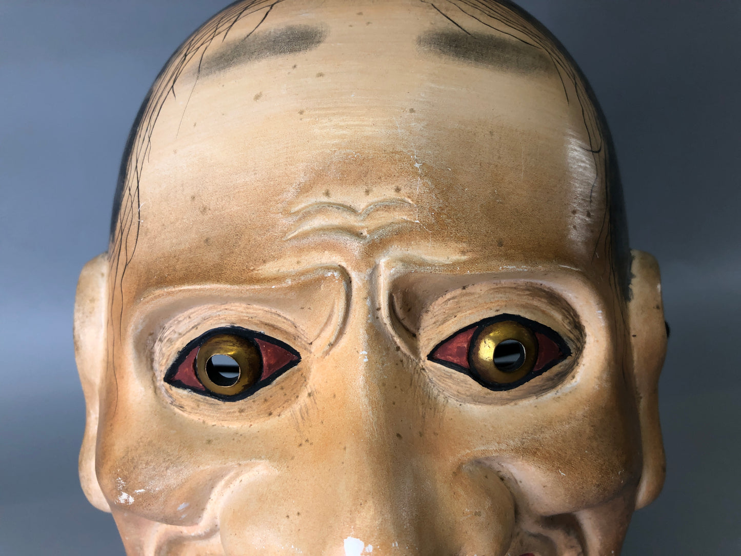 Y7393 NOH MASK wood carving signed bag Japan antique traditional men dance drama