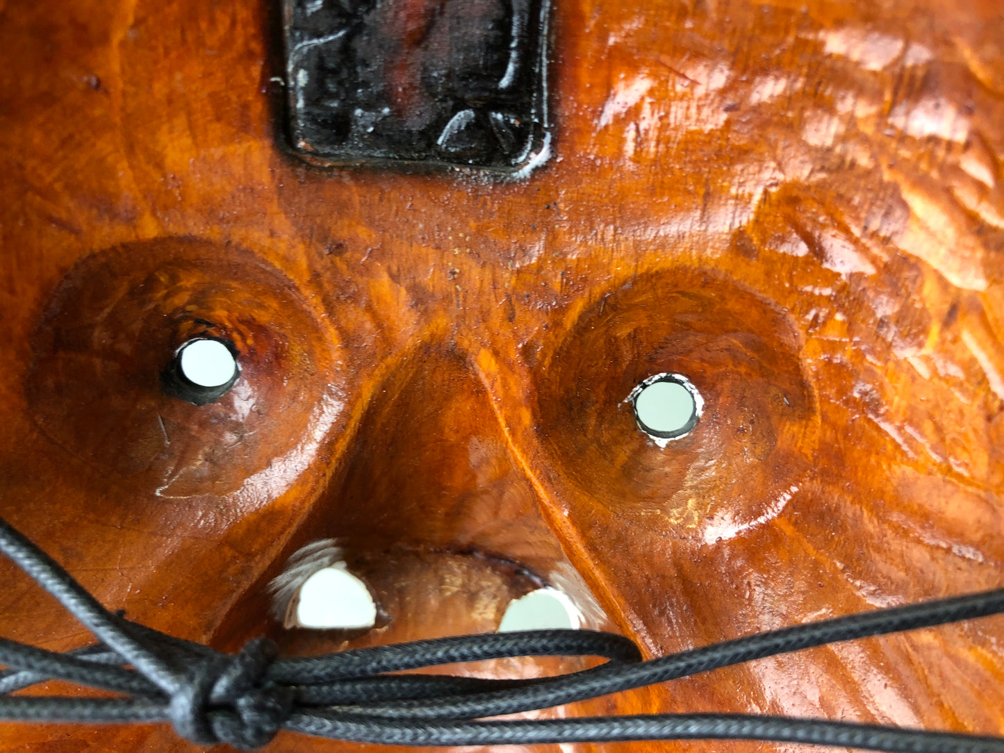 Y7393 NOH MASK wood carving signed bag Japan antique traditional men dance drama