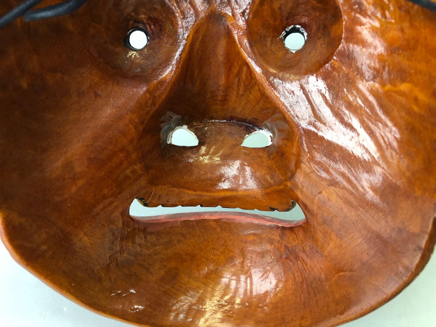 Y7393 NOH MASK wood carving signed bag Japan antique traditional men dance drama