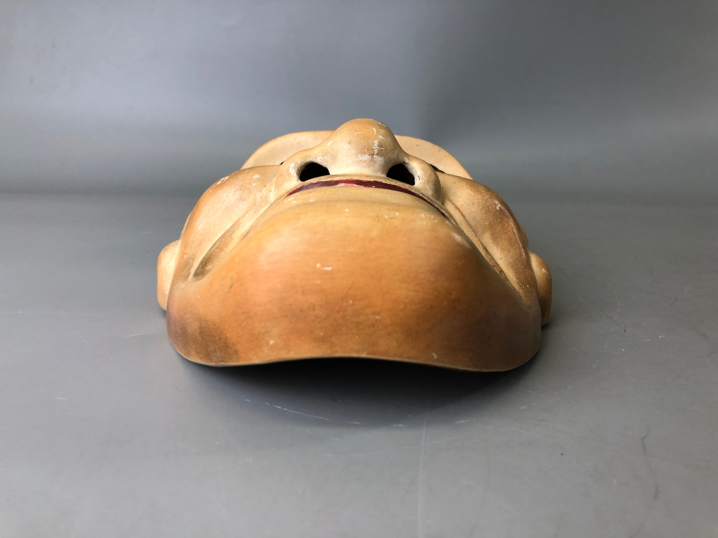 Y7393 NOH MASK wood carving signed bag Japan antique traditional men dance drama