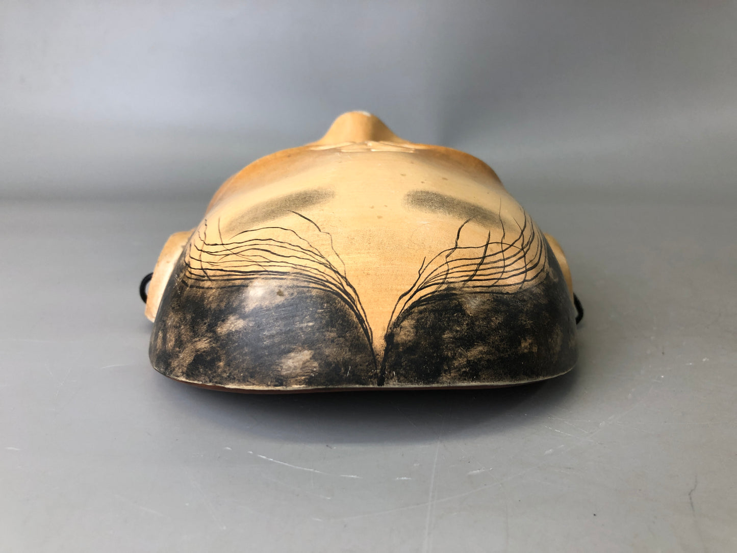 Y7393 NOH MASK wood carving signed bag Japan antique traditional men dance drama