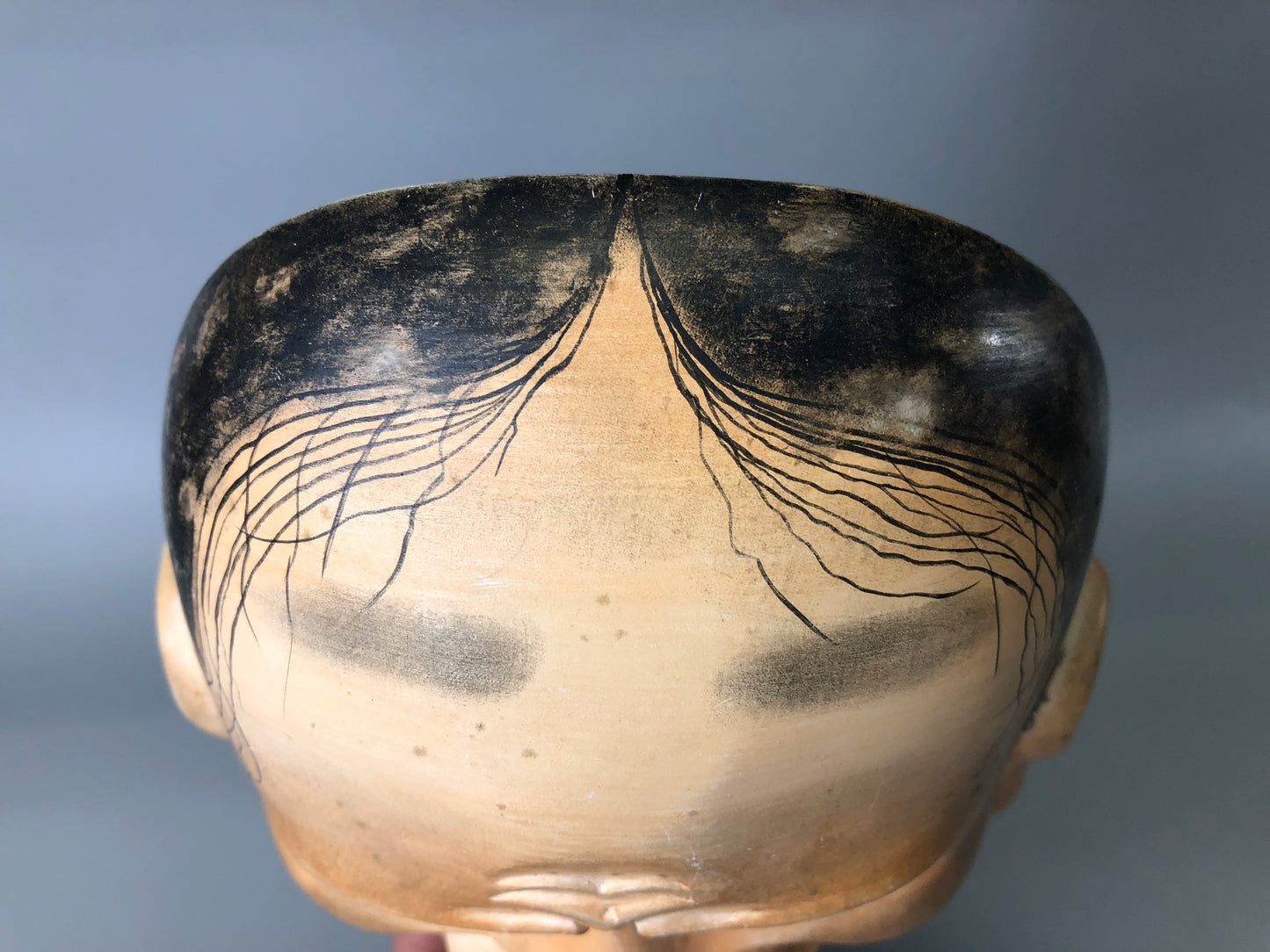 Y7393 NOH MASK wood carving signed bag Japan antique traditional men dance drama
