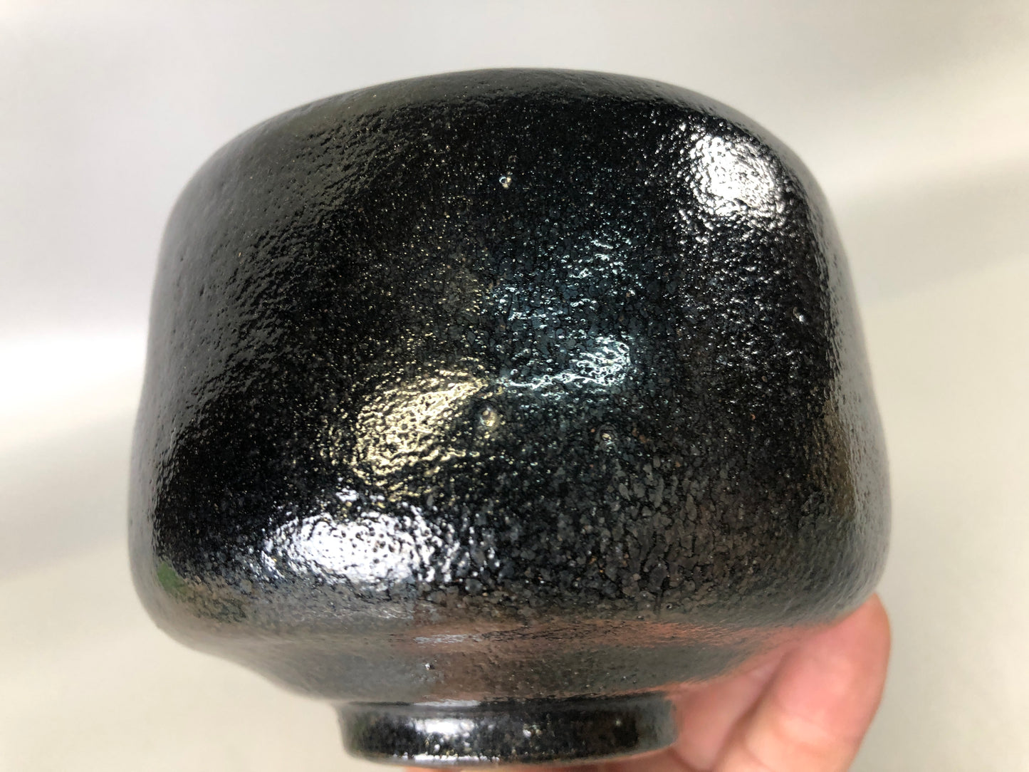 Y7404 CHAWAN Raku-ware black bowl signed box Japan antique tea ceremony pottery