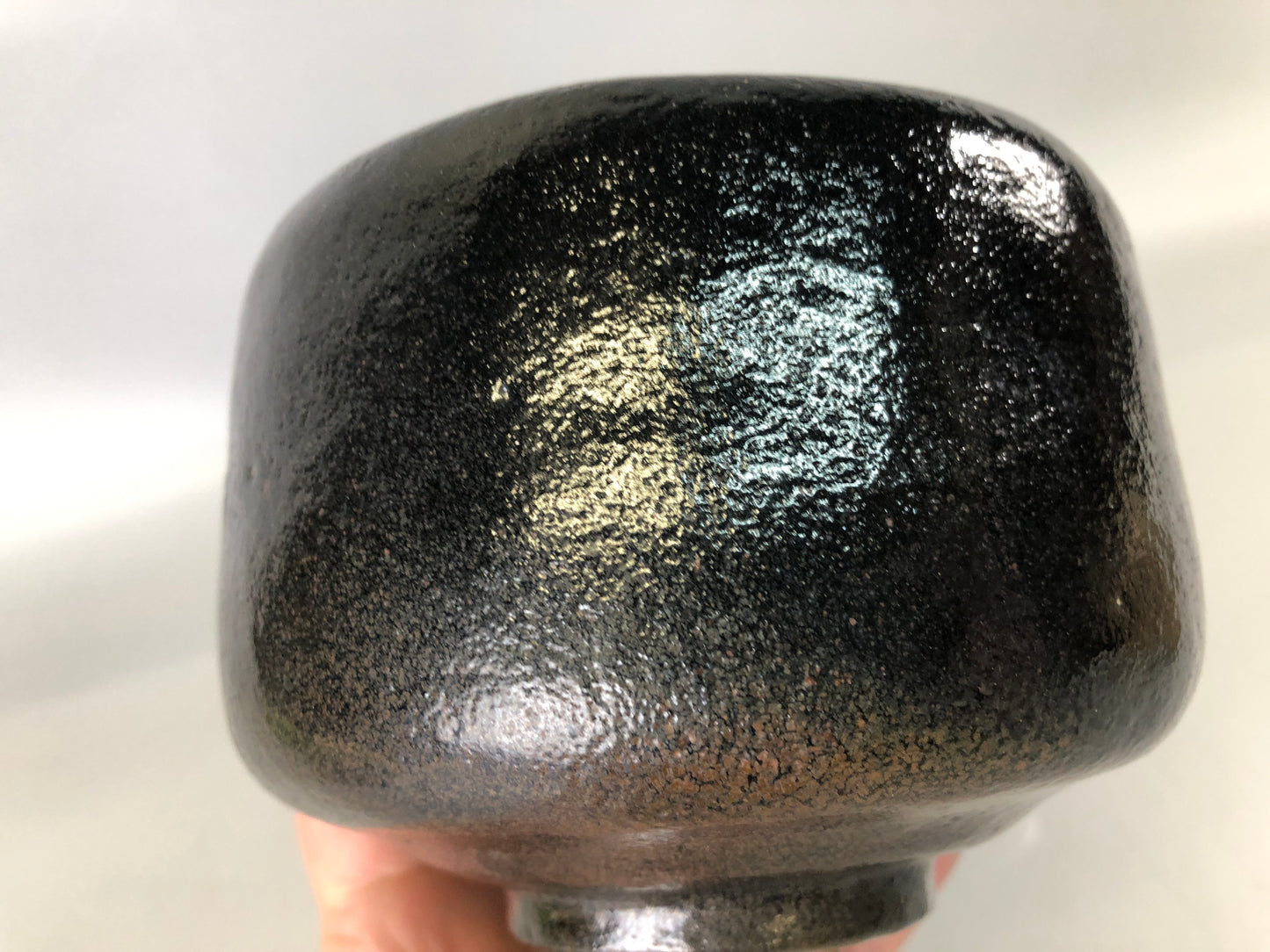 Y7404 CHAWAN Raku-ware black bowl signed box Japan antique tea ceremony pottery