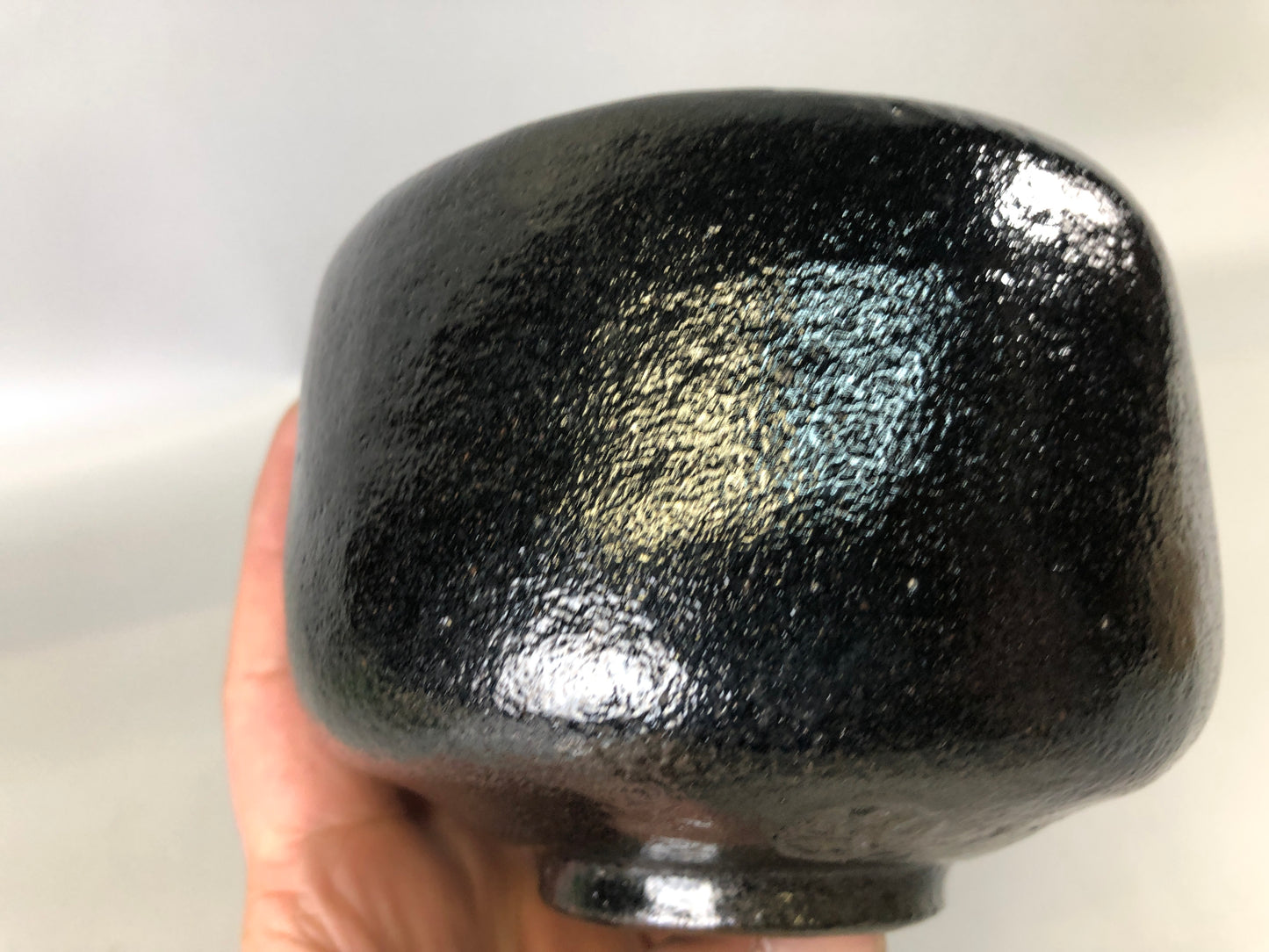 Y7404 CHAWAN Raku-ware black bowl signed box Japan antique tea ceremony pottery
