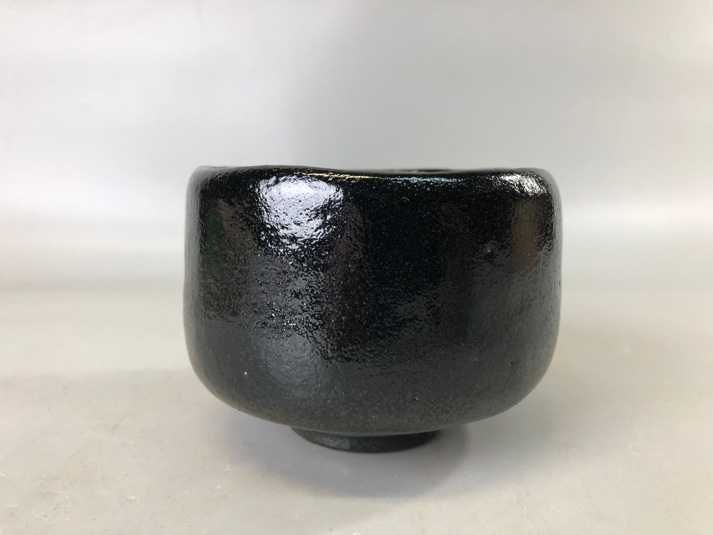 Y7404 CHAWAN Raku-ware black bowl signed box Japan antique tea ceremony pottery