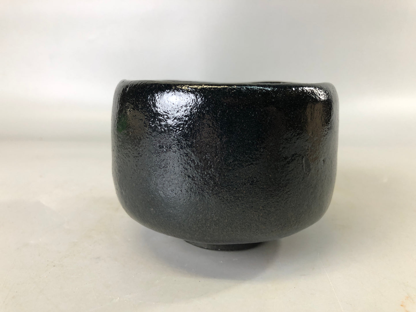 Y7404 CHAWAN Raku-ware black bowl signed box Japan antique tea ceremony pottery