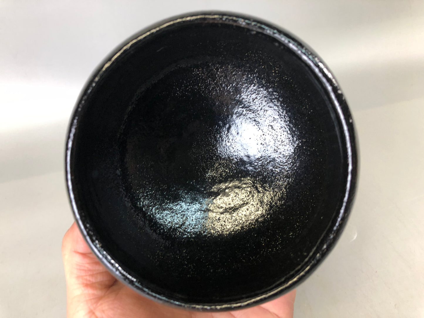 Y7404 CHAWAN Raku-ware black bowl signed box Japan antique tea ceremony pottery