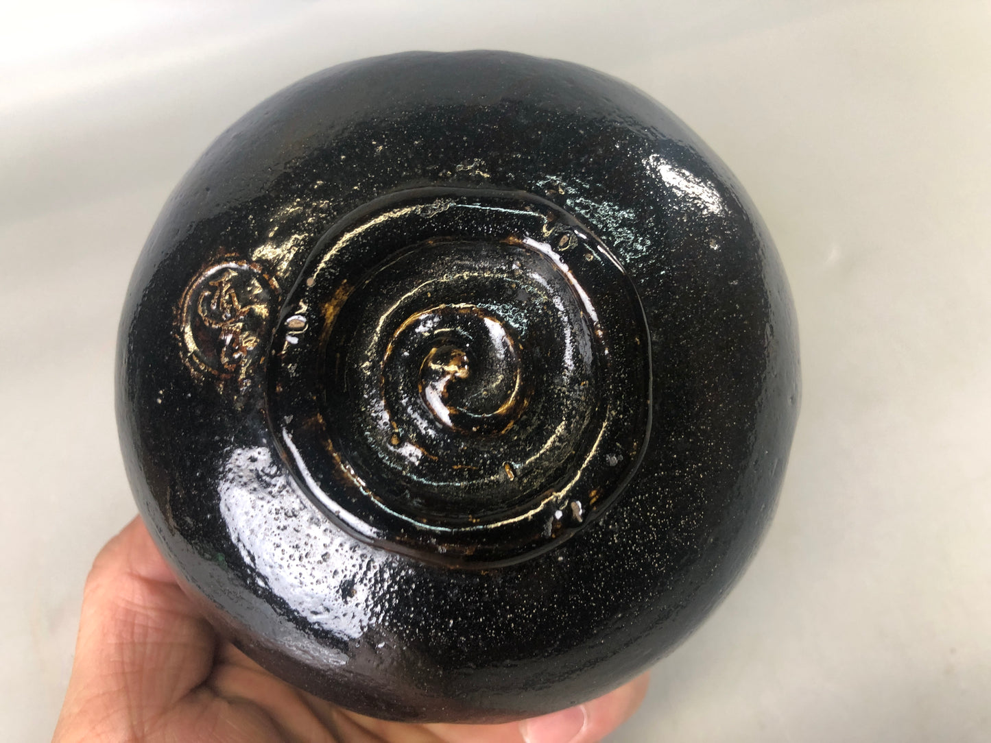 Y7413 CHAWAN Raku-ware black bowl signed box Japan antique tea ceremony pottery