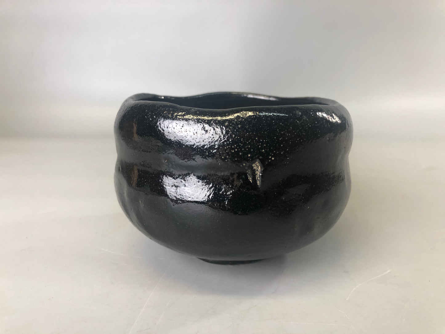 Y7413 CHAWAN Raku-ware black bowl signed box Japan antique tea ceremony pottery
