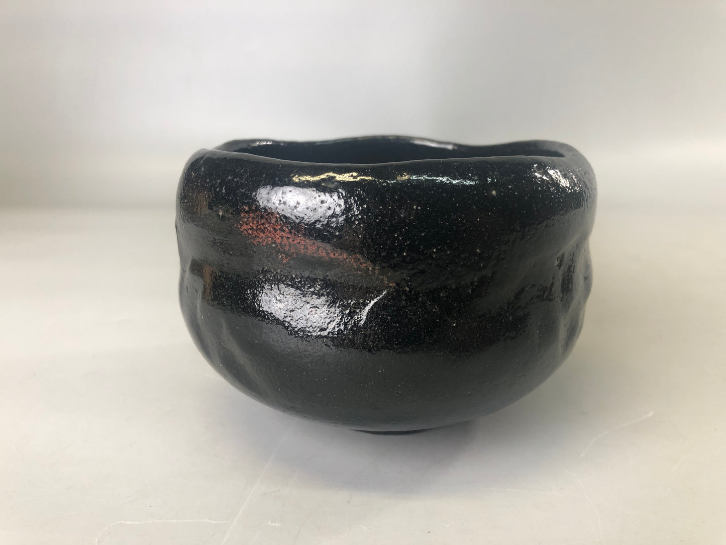 Y7413 CHAWAN Raku-ware black bowl signed box Japan antique tea ceremony pottery