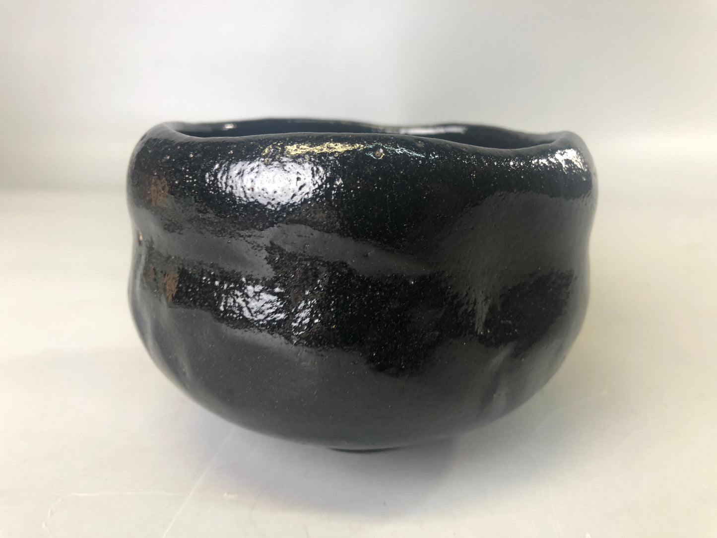 Y7413 CHAWAN Raku-ware black bowl signed box Japan antique tea ceremony pottery