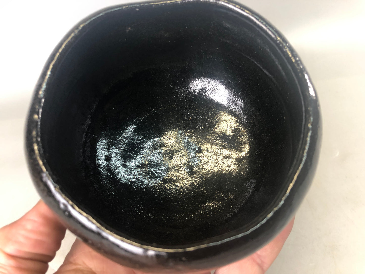 Y7413 CHAWAN Raku-ware black bowl signed box Japan antique tea ceremony pottery
