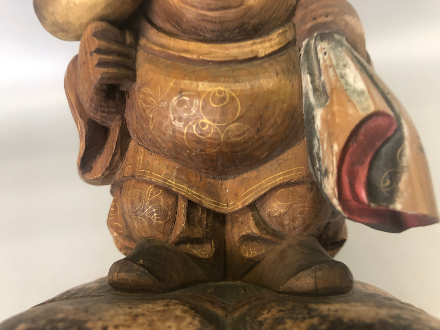 Y7414 STATUE wood carving Daikoku God of Wealth figurine Japan antique interior