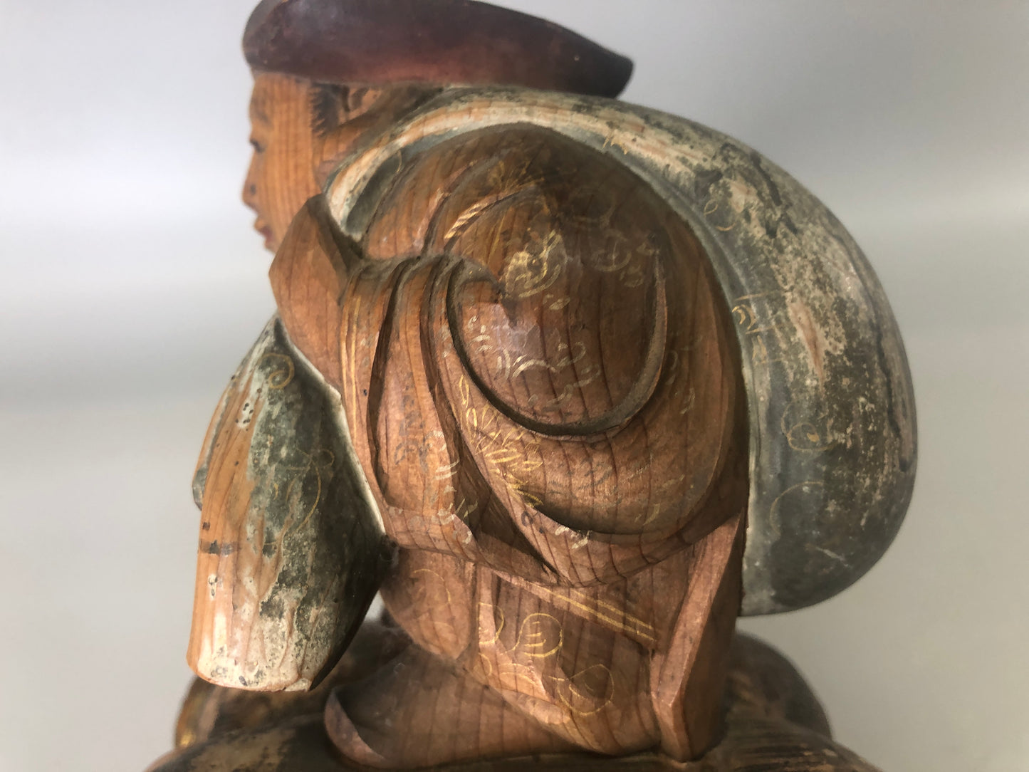 Y7414 STATUE wood carving Daikoku God of Wealth figurine Japan antique interior