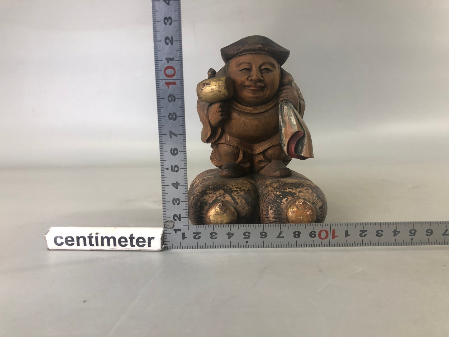 Y7414 STATUE wood carving Daikoku God of Wealth figurine Japan antique interior