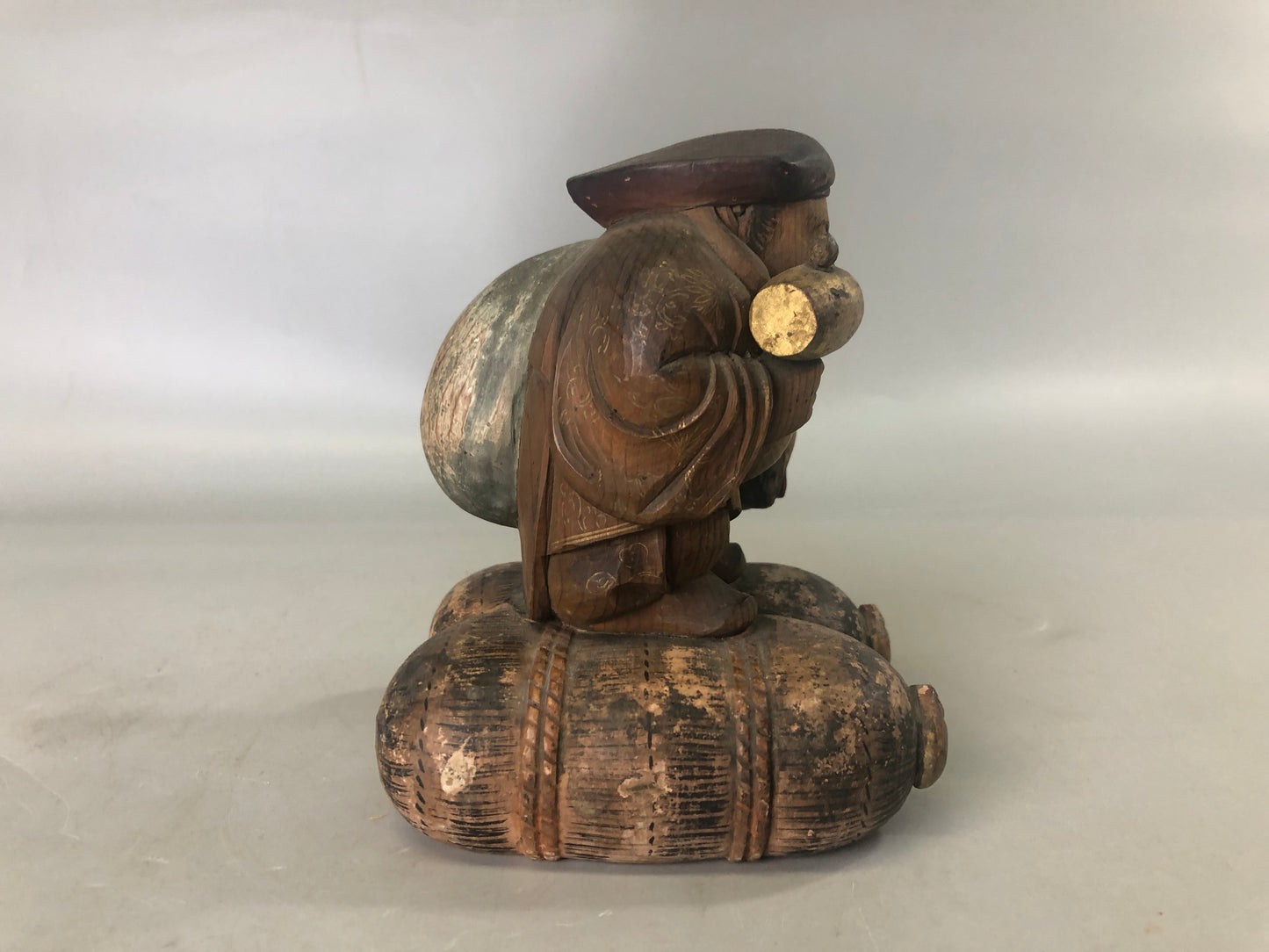 Y7414 STATUE wood carving Daikoku God of Wealth figurine Japan antique interior
