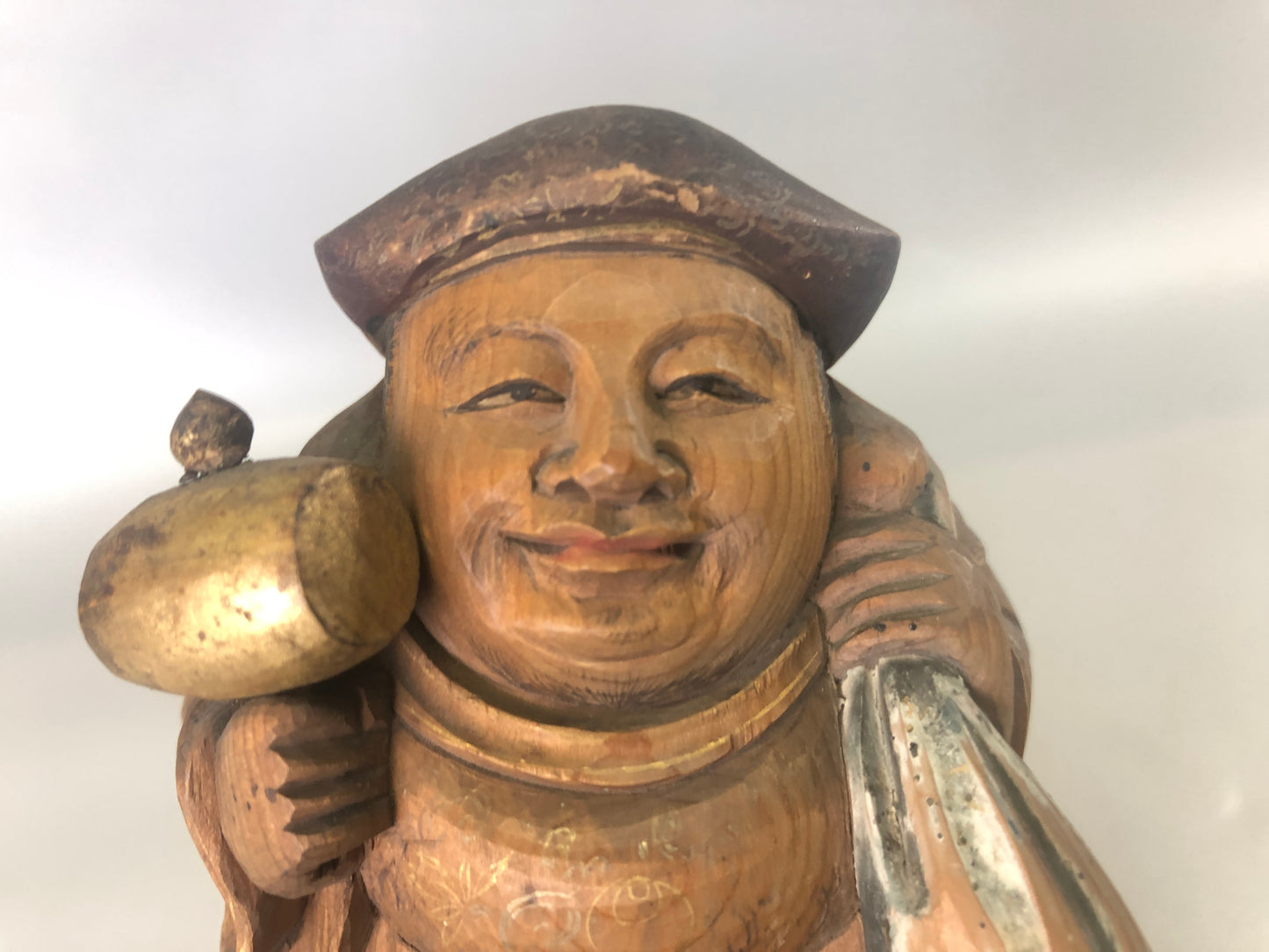 Y7414 STATUE wood carving Daikoku God of Wealth figurine Japan antique interior